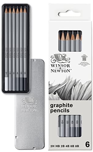 Winsor & Newton 490006 präzisions Bleistifte - Graphic , 6 Skizzierstifte in der Metallbox sortiert, 2H, HB, 2B, 4B, 6B, 8B, 1 stück (6er Pack)