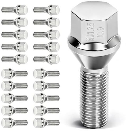 ECCPP M12x1.25 Lug Nuts 20 Pieces 12x1.25 Wheel Lug Bolts Shank Length 28mm Hex 17mm Wheel Bolts Set Fit for 2015-2022 for Renegade 2018-2022 for Compass 2014-2022 for Cherokee