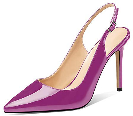 Scarpe da Slingback da Donna, Sandali con Tacco da Donna, Tacchi a Punta, Décolleté con Gattino 100MM, Scarpe con Cinturino alla Caviglia Viola EU41