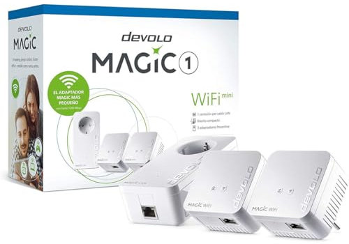 Devolo Magic 1 – 1200 WiFi mini Multiroom Kit: Set compacto con 3 adaptadores Powerline para WiFi en habitaciones (1200 Mbit/s, 2 x conexiones Fast Ethernet LAN, WiFi de malla, G.hn)