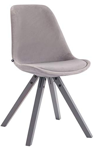 CLP Retrostuhl Toulouse Samt Square Mit Hochwertigem Sitzpolster I Lehnstuhl Mit Stabilem Holzgestell I Sitzhöhe 48 cm Farbe grau Gestell Farbe grau