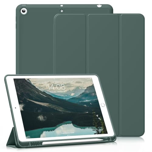 ZOYU Case for iPad 6th Generation 2018 / 5th Gen 2017 9.7 Inch with Pencil Holder, Slim Lightweight Smart Trifold Stand Protective Cover, TPU Soft Silicone Magnetic Auto Sleep/Wake, Dark Green