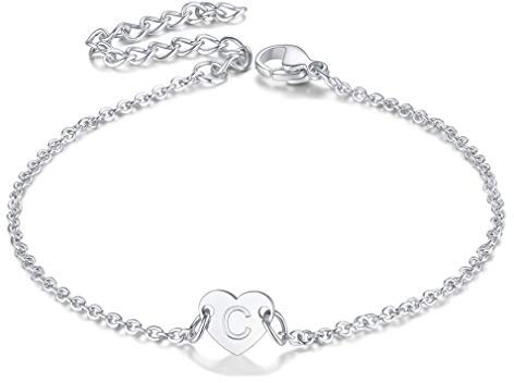FaithHeart Edelstahl Silber Damen Armbänder Alphabet C 16cm +5cm Armskette für Party