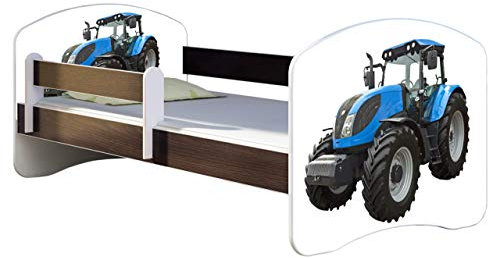 ACMA Kinderbett Jugendbett mit Einer Schublade und Matratze Wenge mit Rausfallschutz Lattenrost II 140x70 160x80 180x80 (42 Traktor, 140x70)
