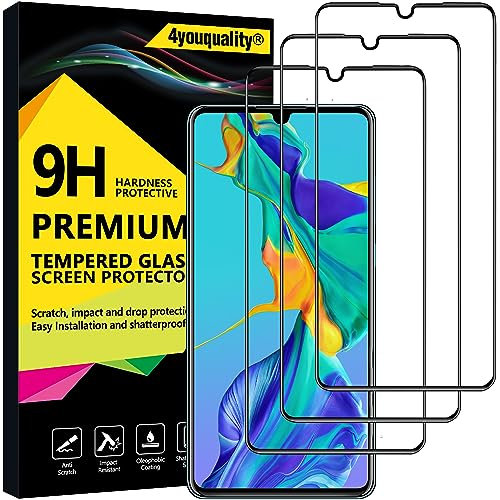 4youquality Pellicola protettiva in vetro temperato per Huawei P30, copertura completa, copertura completa, antigraffio, infrangibile, confezione da 3