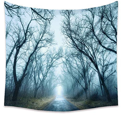 Lsimeru Winterwald Wandteppich Wald Dunkel Nebel 150x100 Wandtücher Natur Landschaft Wandbehang Waldweg Winter Wandtuch Forset Baum Tapestry Schlafzimmer Wohnzimmer Deko