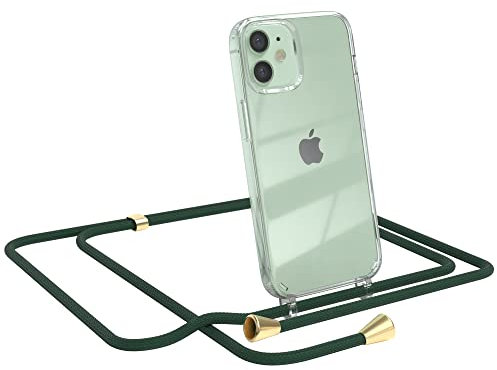 EAZY CASE Handykette kompatibel mit iPhone 12 Mini Handyhülle mit Umhängeband, Handykordel mit Schutzhülle, Silikonhülle, Hülle mit Band, Stylische Kette mit Hülle für Smartphone, Grün