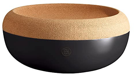 Emile Henry EH718765 Grande coupe de conservation/coupe à fruits et légumes ø35,5 cm, céramique et liège, noir mat Truffe