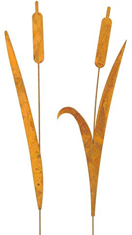 Gartenzaubereien Beetstecker in Rohrkolben Schilf Binsen aus Edelrost 2 Motive