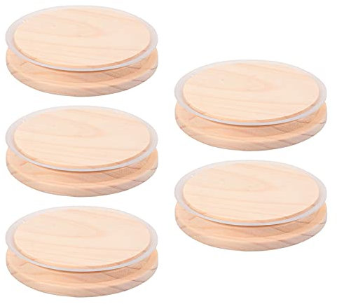 Tasse Deckel Holz Glasdeckel Gläser Getränke Becher Abdeckung Bierglasdeckel mit Silikon Dichtung Ring für Keramikbecher Kaffeetassen Tee Bierkrug Dosen 5 Stück 102mm