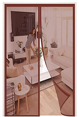Zanzariera Magnetica Per Portes,150x250cm (59.05x98.42in) Magnetiche Chiusura Automatica Anti Zanzare Mosche Insetti Tenda per Porte ,Facile da installare senza perforazione-Marrone