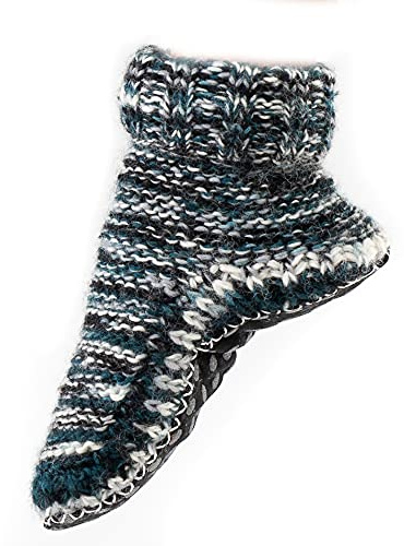 Tibetan Socks Wool Hand Knit Fleece Lined Mid Bootie Slipper Sock Non Slip Sole