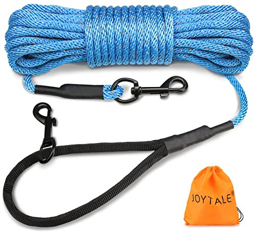 Joytale Reflektierend Schleppleine für Hunde, 10m Hundeleine mit Gepolsterten Griff und 2 Karabinerhaken, Nylon Lange Seil Trainingsleine für Welpen, Kleine Hunde, Blau