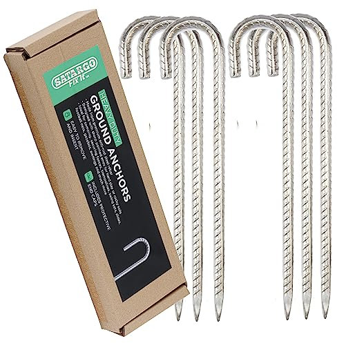 Satargo Strapazierfähige Zeltheringe aus verzinktem Stahl für harte Böden – 30.5 cm Metall-Heringe für Zelte, Trampolin, Pavillon, 10 mm dick, Anker, Heringe mit Silikon-Endkappen (6)