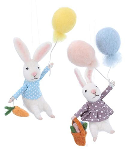 Gisela Graham Set mit zwei Hasen aus Filz mit Luftballons, Osterdekoration