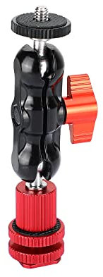 SZRIG 360°Swivel Ball Head Holder with 1/4-20 Screw Mount + Camera Hot Shoe Mount for DSLR Camera Monitor(Red)