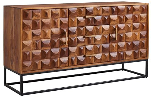 Wohnling Sideboard 145x81x45 cm Sheesham Massivholz/Metall Anrichte, Kommode mit Zwei Türen, Kommodenschrank Holz Industrial, Standschrank Wohnzimmer mit Schubladen