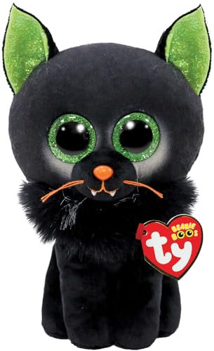 Ty - Plüsch - Beanie Boos Speziell Halloween - Katze -Oleander - Schwarz - Kätzchen mit Glitzeraugen und grünen Ohren - Die Puppe mit großen Glitzeraugen - 15 cm - 36497