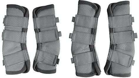 LEAFOREST Set di 4 Stivali Anti-Mosca per Cavalli - Protezione Antiscivolo per le Gambe per Asino Mini Pony da Tiro, Stivali Anti-Mosca in Rete Traspirante per Uso Pascolo e Stalla Grigio Cob