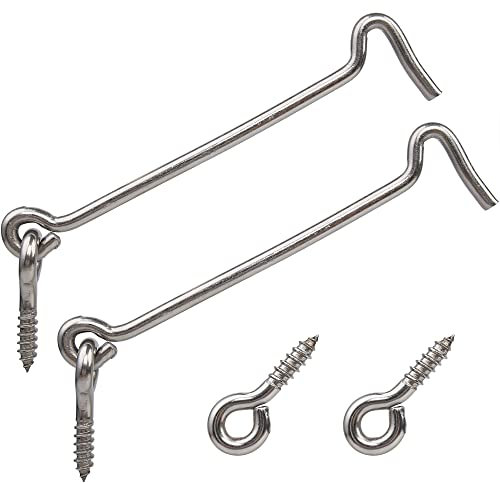 HASWARE 2 juegos de ganchos de acero inoxidable 304 resistentes para ventana, jardín, garaje, puerta corrediza, color plateado, con tornillos