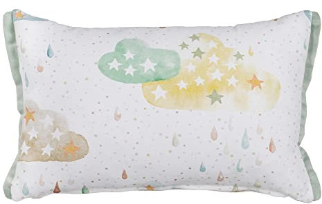 LOLAhome Kissen für Kinder, Sterne, grau, aus natürlicher Baumwolle, 45 x 30 cm, mit Füllung, weiß, 45 x 30 cm