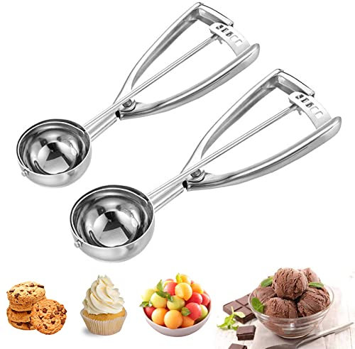 Glace en Acier Set, 2 Pcs Cuillère à Glace en Acier 304 Inoxydable Cuillère à Glace avec Déclencheur, Professionnelle Crème Glacée Scoopers pour Fruits Glaces Aliments en Purée