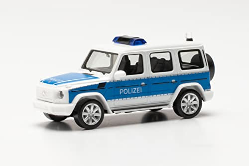 Herpa Polizei Modellauto Mercedes-Benz G-Klasse „Polizei Brandenburg Land“, originalgetreu im Maßstab 1:87, Auto Modell für Diorama, Modellbau Sammlerstück, Deko Miniaturmodelle aus Kunststoff