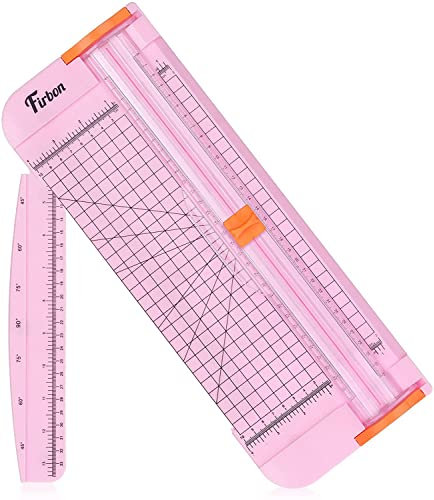 Firbon Taglia Carte per Ufficio Professionale, Plastificatrice Taglierina, Taglierina Titanio Scrapbooking con Sicura Automatica(rosa)