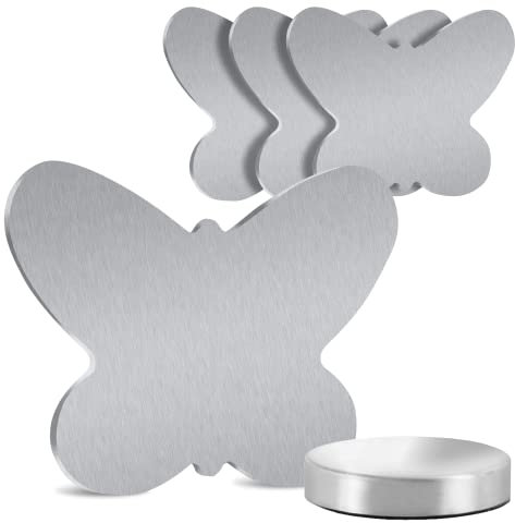 Marzoon 4 Magnetische Tischdeckenbeschwerer aus Edelstahl, Tischtuch-Halter mit Magnet, Silber (Schmetterling) - Praktische Tischdeckengewichte für Garten & Innenbereich
