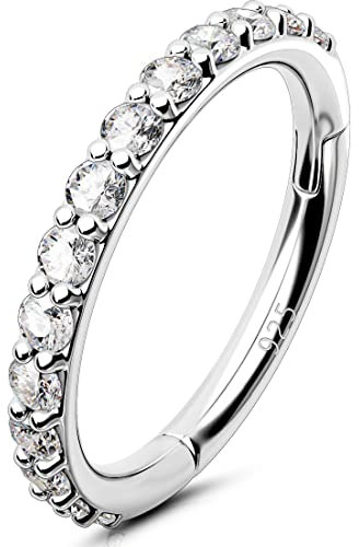 OUFER 16G Piercings Helix Echt Silber 925 CZ Rook Tragus Conch Clicker Cartilage Earring Hoop Daith Knorpel Ohrring Ohrpiercing Nasenring Nase Nose Ring Körperschmuck