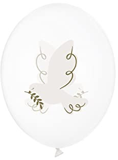 Luftballons Tauben 30cm 6er Set mit Aufdruck Latex Taufe Ballondeko Partyballons transparent/PartyDeco Taubenballonbündel x 6 Heilige Kommunion Taufe
