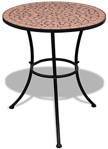 FIRBNUS 60x70 cm Bistrotisch mit Keramik Tischplatte Couchtisch Balkontisch Terrassentisch Gartentisch Dining Table Kaffeetisch Esstisch Teetisch Terracotta Rot Mosaik Tisch Eisenrahmen
