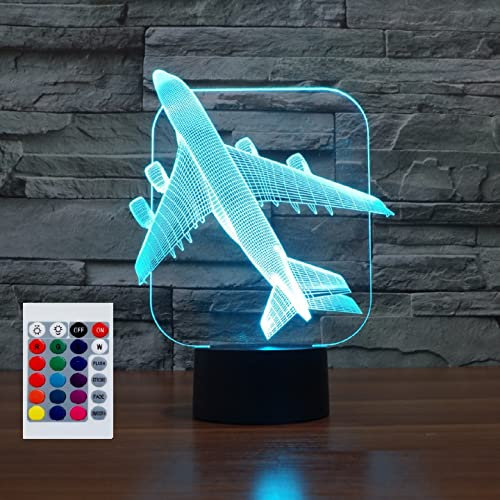 SUPERHONGJIHAO Flugzeug 3D Nachtlicht Kinder Nachttischlampe 16 Farben ändern mit Fernbedienung für Kinder