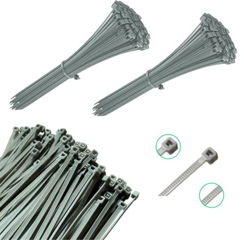 Viceree 200 Bridas Plastico Universales GRIS – 3.6x200mm- Bridas Para Cables Duraderas Y Resistentes – Bridas De Plastico Para Organización Y Gestión De Cables, Bridas Gris