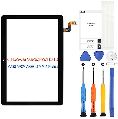 Pantalla para Huawei MediaPad T3 10 AGS-W09 AGS-L09 de 9,6 pulgadas, digitalizador, pantalla táctil, digitalizador, panel de cristal, con kit de reparación, color negro (no pantalla LCD)