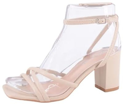 Queentina Damen Sandalen Riemchen Absatz High Heels Sandaletten Tanzschuhe BL6590 Beige 38