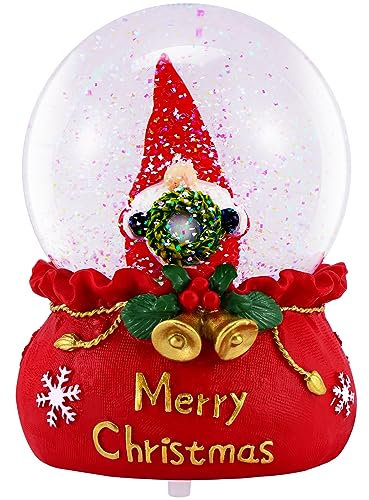Celebright Weihnachtliche Schneekugel mit Musik, spielt 8 Lieder, einschließlich Glöckchen und leuchtet mit wechselnden LED-Farben, groß, 14 cm (Gonk mit Kranz)