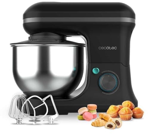 Cecotec Batidora Amasadora Cecomixer Merengue 5L 1200 Negro, 1200 W en 6 Niveles, 5 Funciones, Movimiento Planetario, Diseño Elegante, Bol de Acero de 5 L y Accesorios para Batir y Amasar