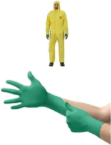 Ansell AlphaTec 2300 Model 132, Combinaison de Travail,Jaune, Taille XL (1 Pièce) + Ansell TouchNTuff 92-600VP Gants Jetables Nitrile Fins et Résistants, Vert, Taille XL (20 Gants)