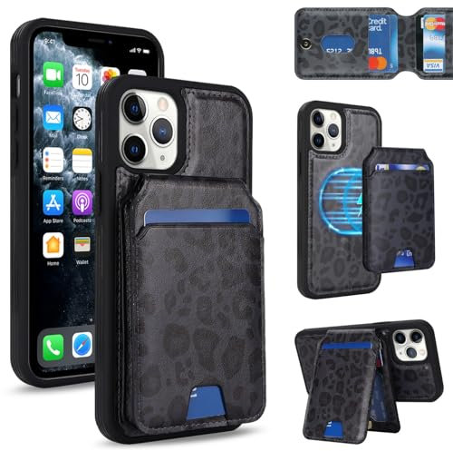 Zouzt for iPhone 11 Pro Detachable 2 in 1 Wallet Case with Card Holder for Magsafe, Magnetic PU Leather Flip Credit Slot Protective Phone Cover Women Men for iPhone 11 Pro 5.8 Inch - Black Leopard