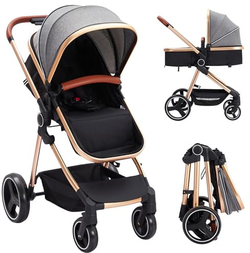 Passeggino 2 in 1, Carrozzina per bambini, passeggino combinato trasformabile con sistema di viaggio, imbracatura di sicurezza a 5 punti, struttura in alluminio, per neonato