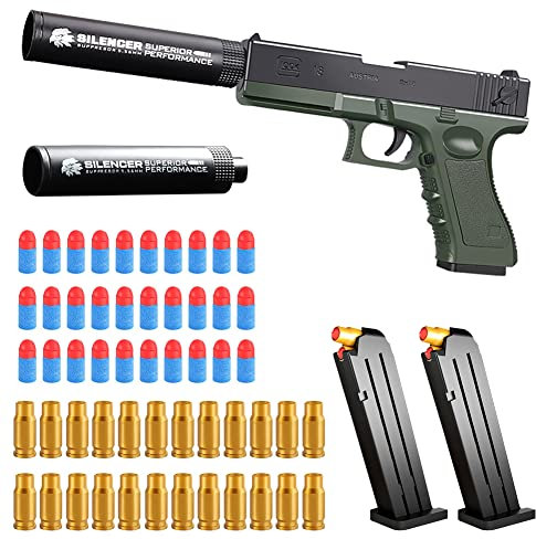 Soft Bullet Pistole,Soft Bullet Toy Pistole,Kinder Pistole mit Schalldämpfer,Schaumstoff Soft Bullet Gun Spielzeug,manuelles Nachladen,Lernspielzeug,für Erwachsene&12+Kindergeschenke (Grün)