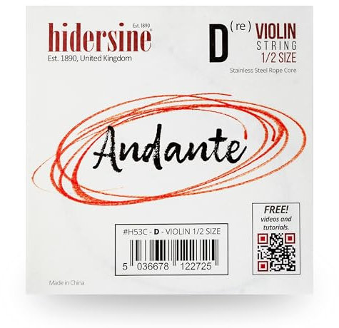 Hidersine Andante Einzelne D-Saite für Violine 1/2 Größe. Stahlseilkernsaite fühlt sich leicht zu spielen an. Großartiger Klang und tolles Preis-Leistungs-Verhältnis. Perfekt für Schüler mit halben