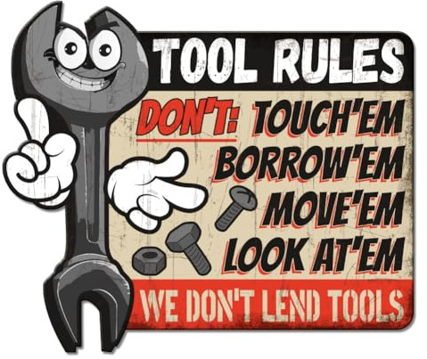 GLOBLELAND „Tool Rules“ Vintage Metall Blechschild Retro Werkzeug Schild Für Werkstatt Plakette Poster Metallwand Dekorative Blechschilder Für Zuhause Restaurant Café Club