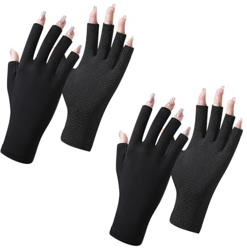 Plliocse 2 Pairs UV Gloves for Gel Nails, UV Glove Gel Manicures Glove, UPF50+ UV Nail Protection Gloves, Fingerless UV Gloves for Gel Nails Protect Hands from UV Harm (Black)