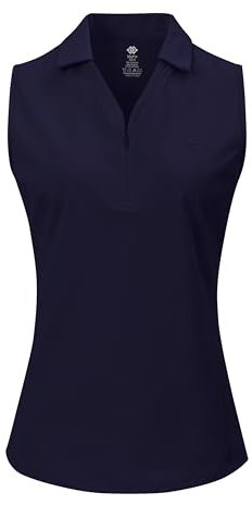 AjezMax Poloshirt Damen Ärmelloses Golf Tennis Shirt V-Ausschnitt Oberteile Sports Training Polos mit Reißverschluss Marineblau-Zip S