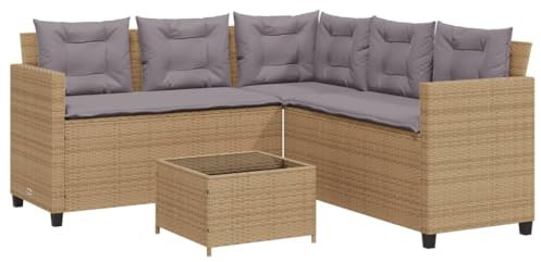 vidaXL Gartensofa in L-Form, Ecksofa mit Tisch Kissen, Lounge Set für Garten Terrasse, Sofa Garnitur Gartenmöbel, Beige Poly Rattan