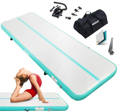 RISINGUKST Air Track Ginnastica Artistica 10/15/20cm Spessore, 2/3/4/5/6m materassino palestra con Pompa Elettrica per Casa(Green, 3m)