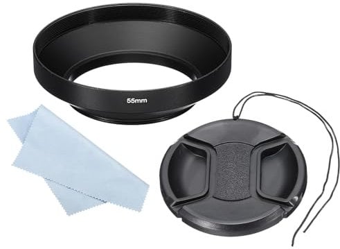 PATIKIL 55mm Lens Hood, Wide Angle Matte Surface Anti-reflective Inside Hood with 77mm Lens Cap and Cleaning Cloth for Camera Lens, Black for Nikon, for Fujifilm, for Pentax, for Leica