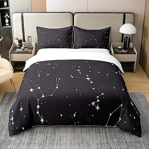 Loussiesd Galaxy 100% Baumwolle Bettwäsche Set 135x200cm Kinder Jungen Weltraum Universum Konstellation Betten Set Weiche Atmungsaktive Bettbezug Set Sternenhimmel Bettwäsche Chic Schlafzimmer Dekor